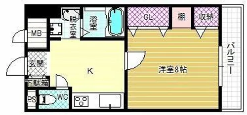 ハートフルOKA【4階】の間取り