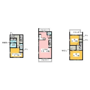 愛知県名古屋市北区元志賀町2丁目【テラスハウス】の間取り