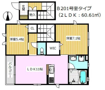 リュードゥルポB棟【201号室】の間取り