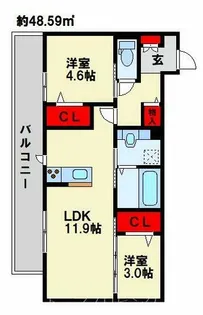 ストレイト葛葉【107号室】の間取り