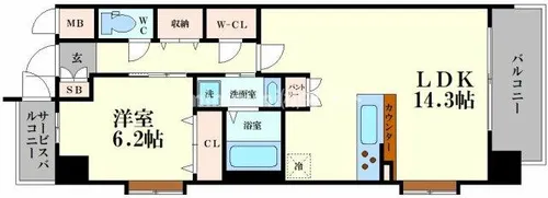スプランディッド福島WEST【8階】の間取り