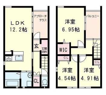 滋賀県東近江市八日市清水2丁目【テラスハウス】の間取り