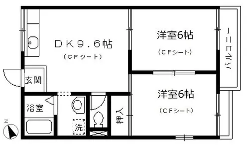 グランビューB棟【B205号室】の間取り