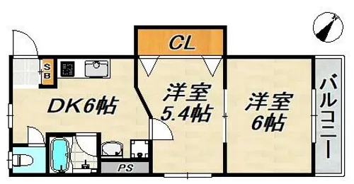 ラムール鈴蘭台南【2階】の間取り