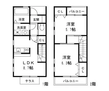 京都府京都市西京区山田平尾町【テラスハウス】の間取り