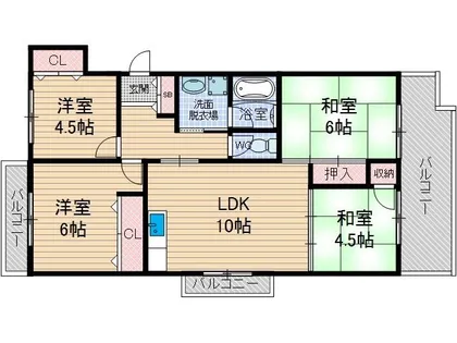 尾勝山ハイツ【3階】の間取り