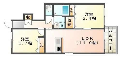 メゾン梨川Ⅲ【102号室】の間取り
