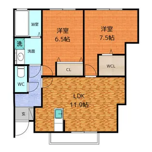 セジュールかすみ B棟【1階】の間取り
