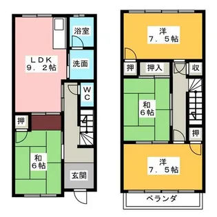 愛知県一宮市浅井町小日比野字大ケ島【テラスハウス】の間取り