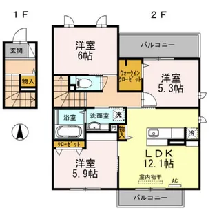大阪府東大阪市東鴻池町1丁目【アパート】の間取り