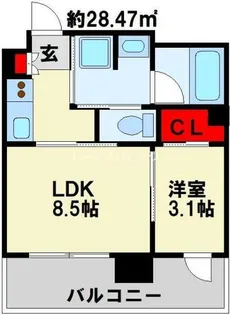 RJRプレシア西小倉駅前【1308号室】の間取り