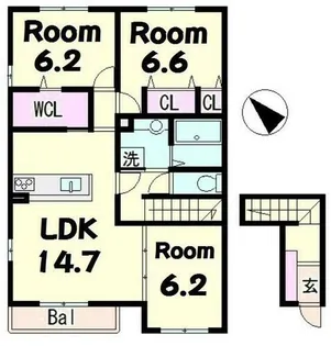 雅(MIYABI)B棟【2階】の間取り