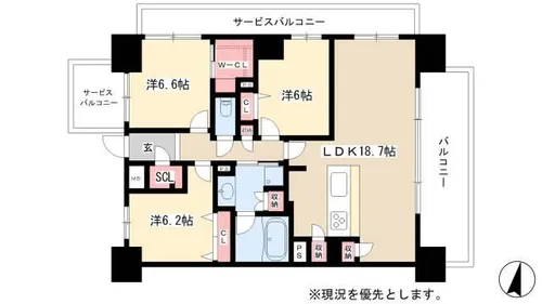 ロイヤルパークスERささしま【1722号室】の間取り