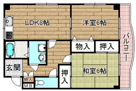 2LDKの間取り画像
