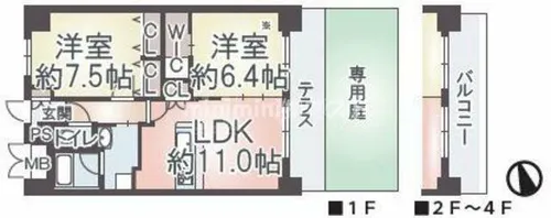 Clair北畠【3階】の間取り