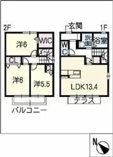 愛知県名古屋市名東区大針3丁目【テラスハウス】の間取り