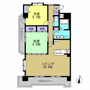 ハイヒルズクマノ【4A号室】の間取り