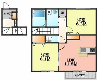 愛知県北名古屋市二子屋敷【アパート】の間取り