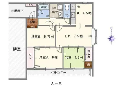 パークルミナス【3-B号室】の間取り