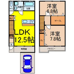 愛知県名古屋市名東区亀の井1丁目【テラスハウス】の間取り