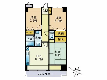 ヒルズ博多の森【206号室】の間取り