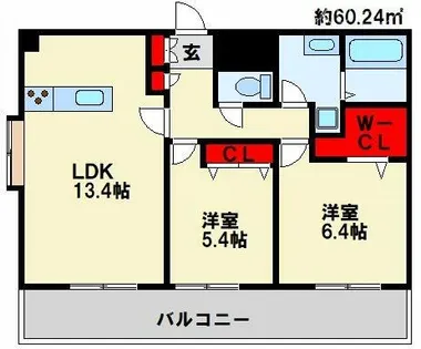 フェリシエ京町【8階】の間取り