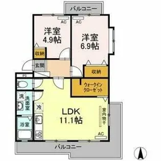 リヴェースふたせ【401号室】の間取り