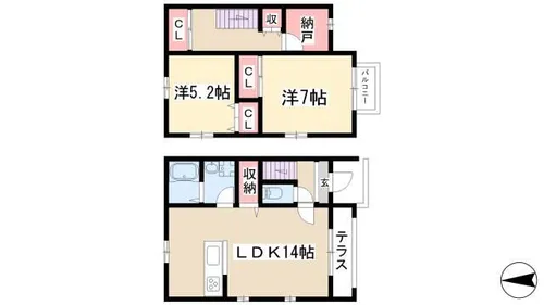 愛知県名古屋市瑞穂区片坂町3丁目【テラスハウス】の間取り