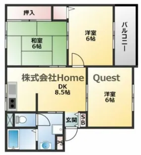 ニューリバーサイド八尾南 B棟【3階】の間取り