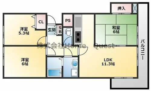 ハイグレード堅下【302号室】の間取り