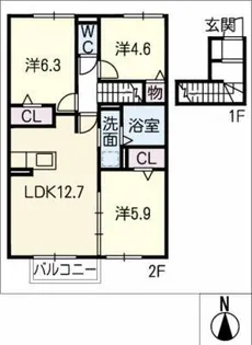グランシャリオ穴橋 B棟【2階】の間取り