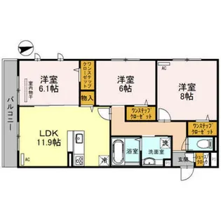 グロリアハイツ はびきの A棟【3階】の間取り