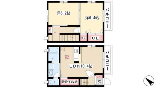 愛知県北名古屋市二子比良出【テラスハウス】の間取り