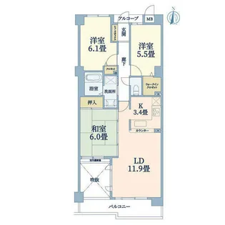 ロイヤル西宮門戸女学院通り【3階】の間取り