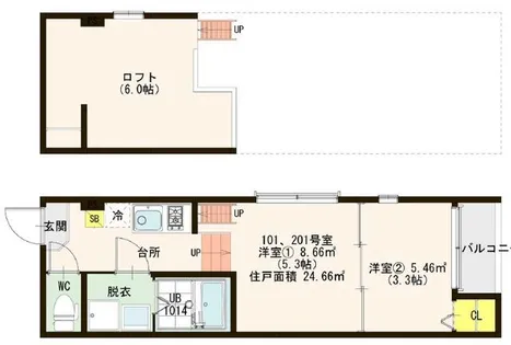 ハーモニーテラス田辺【2階】の間取り