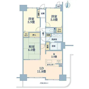メロディーハイム枚方牧野阪【11階】の間取り