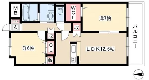 ヴァンドゥーズ【202号室】の間取り