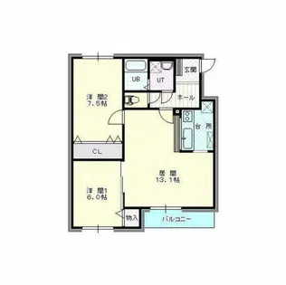 クレール黄金【201号室】の間取り
