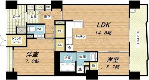 ロイヤルパークス桃坂【13階】の間取り