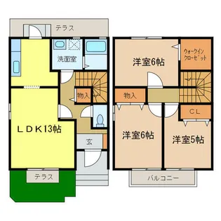 大阪府大阪狭山市茱萸木2丁目【テラスハウス】の間取り