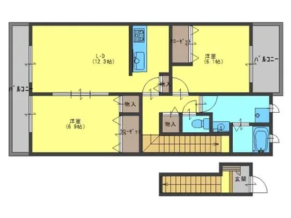 ネオ ビヤン1【202号室】の間取り