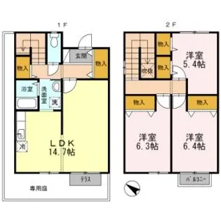 大阪府岸和田市上町【テラスハウス】の間取り