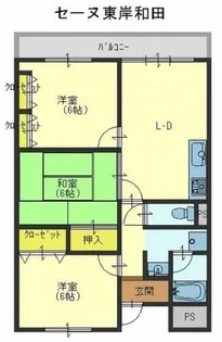 セーヌ東岸和田【101号室】の間取り