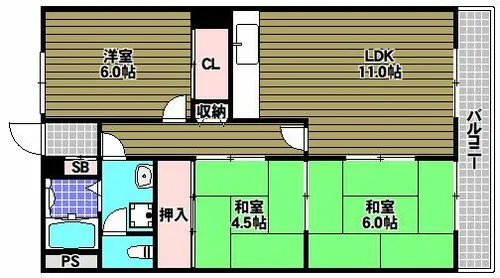 野浦ハイツ【3階】の間取り