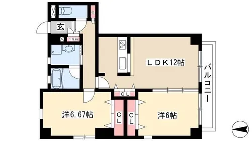 ル・ヴェール鹿子【305号室】の間取り