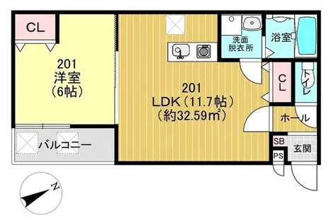 プラムコート椥辻 新築アパート【201号室】の間取り