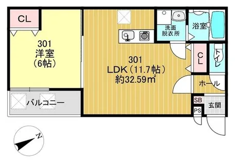 プラムコート椥辻 新築アパート【301号室】の間取り