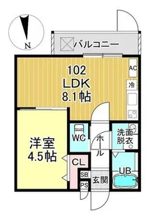 Casa Wood 丹波橋【102号室】の間取り