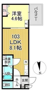 Casa Wood 丹波橋【103号室】の間取り
