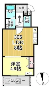 Casa Wood 丹波橋【306号室】の間取り